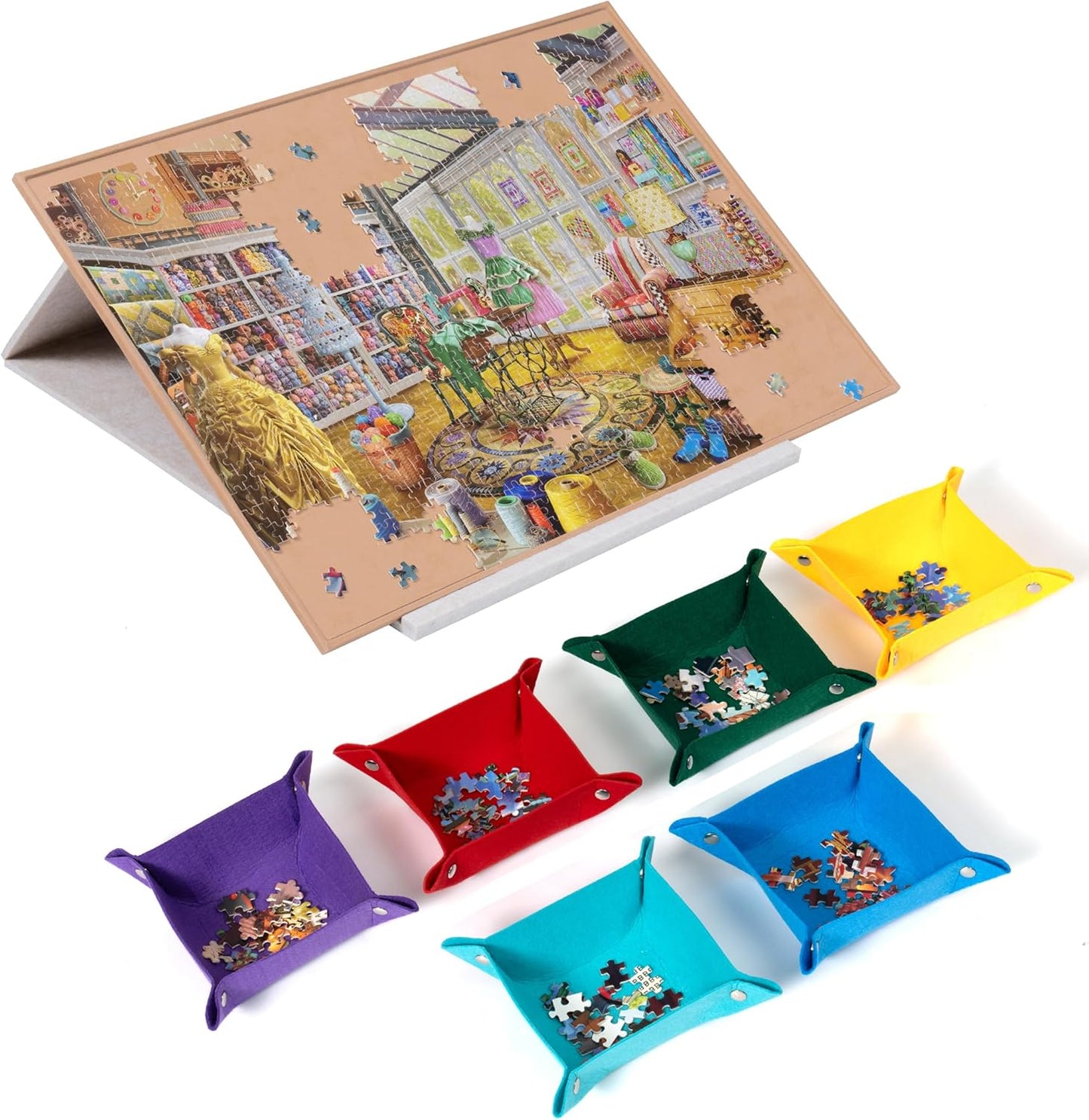 Adjustable Puzzle Board with Stand, Cover, and Sorting Trays – Portable Non-Slip Jigsaw Work Surface