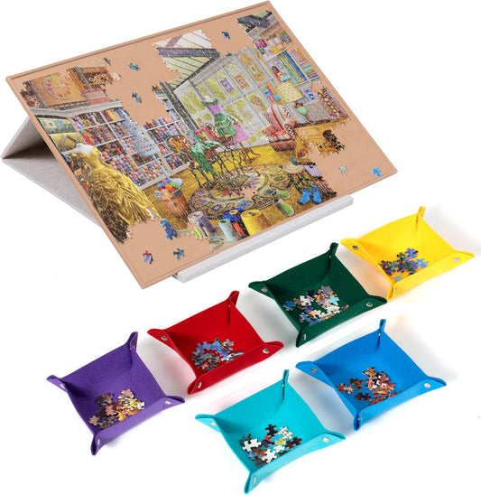 Adjustable Puzzle Board with Stand, Cover, and Sorting Trays – Portable Non-Slip Jigsaw Work Surface
