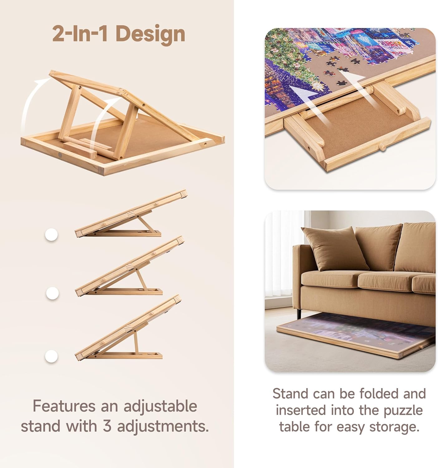 Adjustable Wooden Puzzle Table with Storage Drawers and Protective Cover – Portable Jigsaw Work Surface