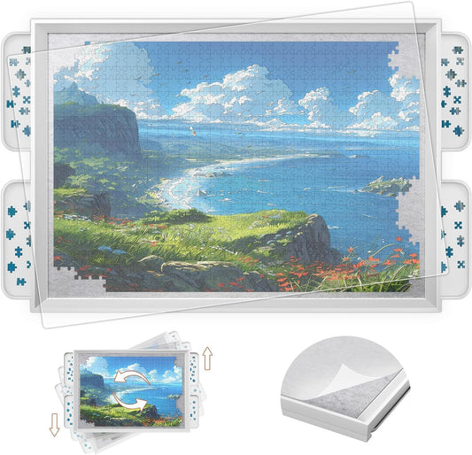 Large Rotating Wooden Puzzle Table with Storage Drawers and Wheels – Portable Jigsaw Work Surface