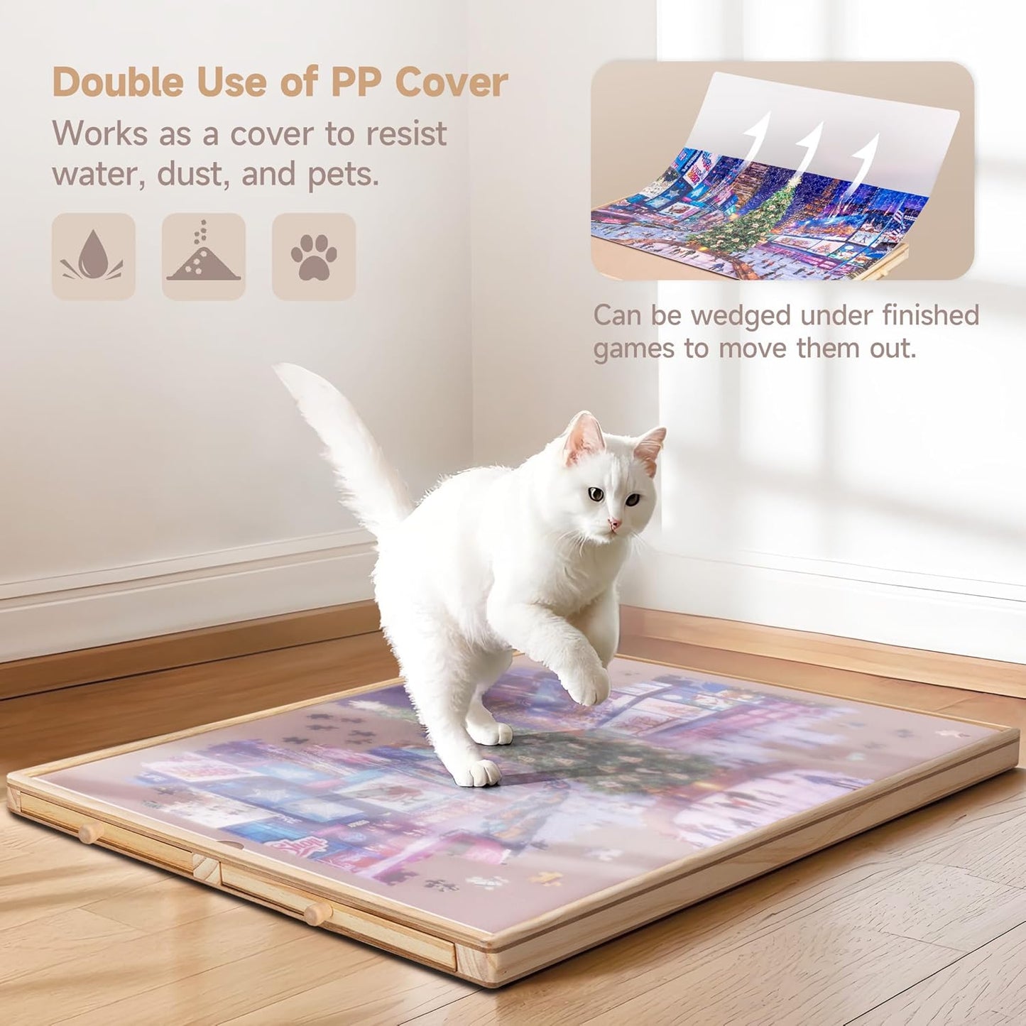 Adjustable Wooden Puzzle Table with Storage Drawers and Protective Cover – Portable Jigsaw Work Surface