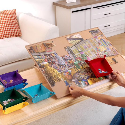 Adjustable Puzzle Board with Stand, Cover, and Sorting Trays – Portable Non-Slip Jigsaw Work Surface