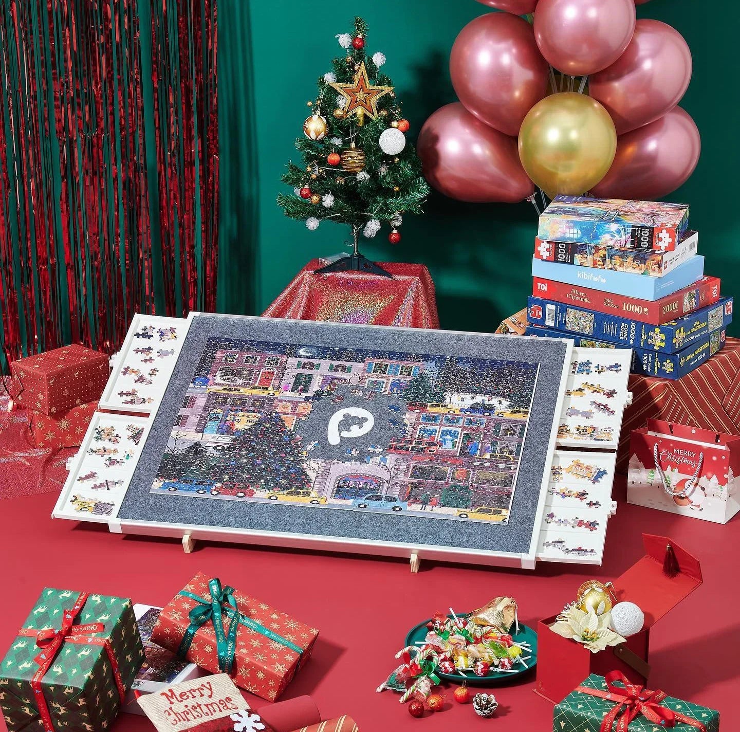 Adjustable Rotating Puzzle Board with Storage Drawers and Protective Cover – Portable Jigsaw Work Surface