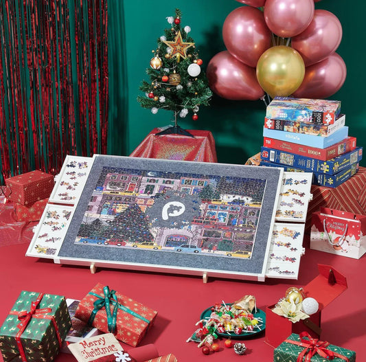 Adjustable Rotating Puzzle Board with Storage Drawers and Protective Cover – Portable Jigsaw Work Surface